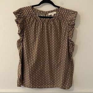 Loft Womens Chain Printed Blouse  XXL Flutter Sleeve Career Old Money Equestrian